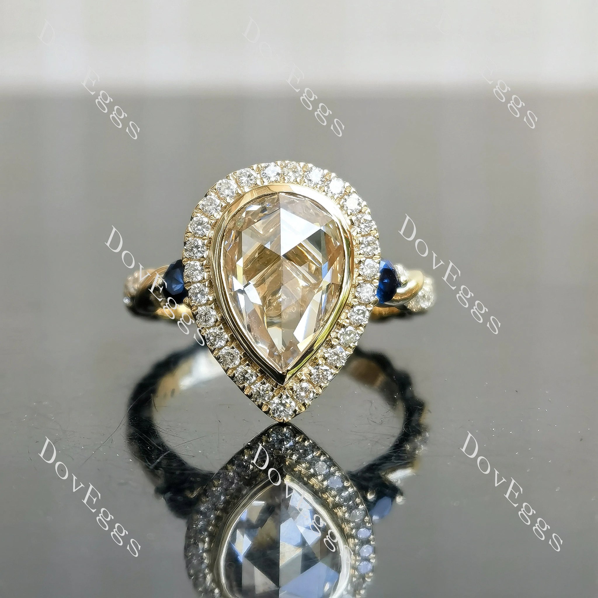 Pear bezel halo moissnaite with colored gem stones engagement ring| Doveggs