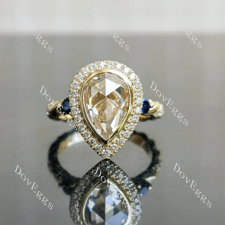Vintage halo bezel setting with round accents ethical lab diamond engagement ring | DovEggs