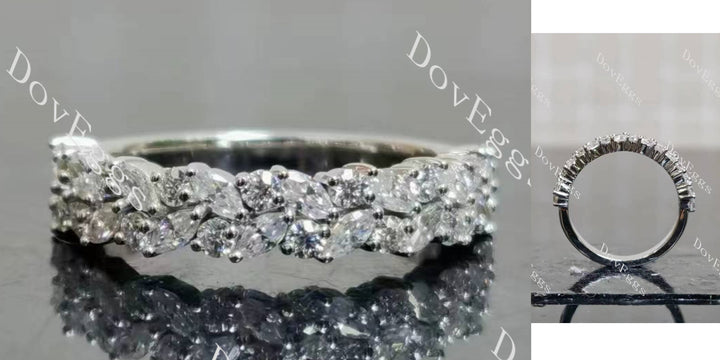 Marquise round pave half eternity moissanite wedding band main view| Doveggs
