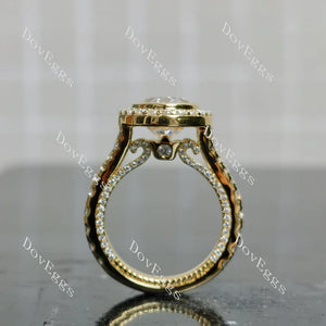 Art deco double ring circle with pave moissanite or lab diamond engagement ding|Doveggs