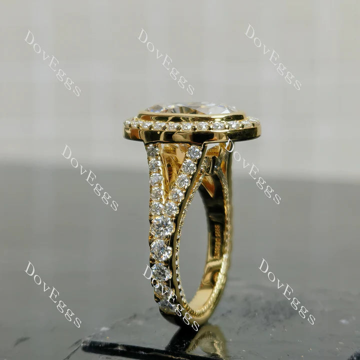 Pave split shanks 3/4 eternity moissanite engagement ring side view| Doveggs
