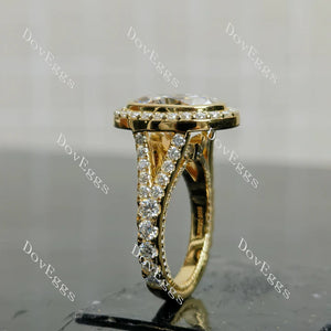 Pave split shanks 3/4 eternity moissanite engagement ring side view| Doveggs
