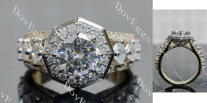 Octagon halo 3/4 eternity moissanite engagement ring main view| Doveggs