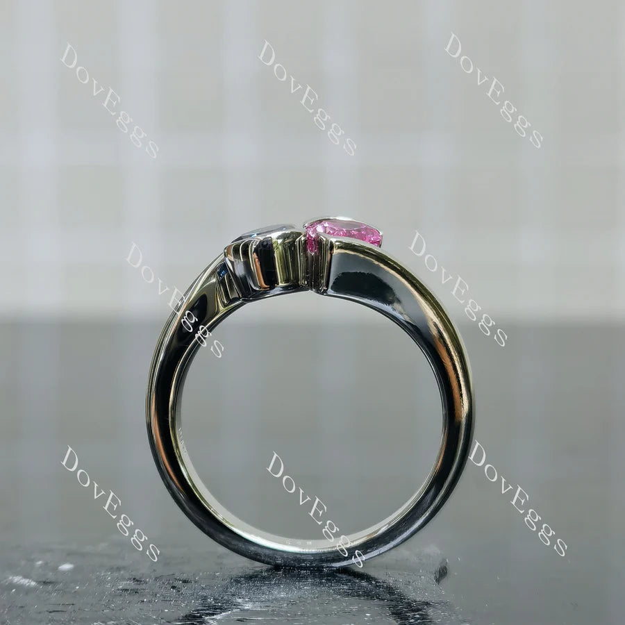 Doveggs bezel two stones engagement ring only semi-mount only(Exclusively to DovEggs Stones)