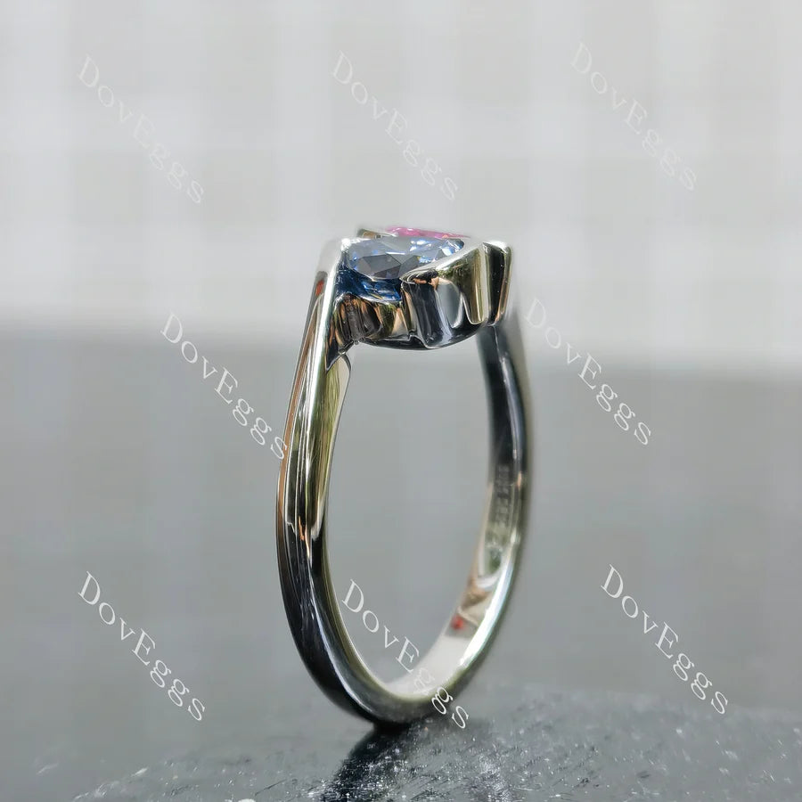 Doveggs bezel two stones engagement ring only semi-mount only(Exclusively to DovEggs Stones)