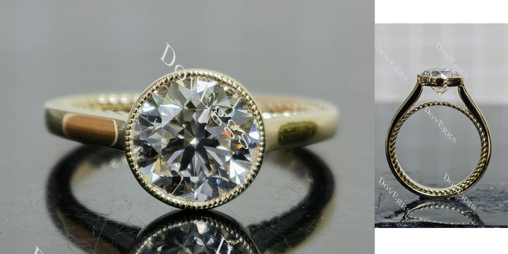 Round bezel solitaire lab diamond engagement ring main view| Doveggs