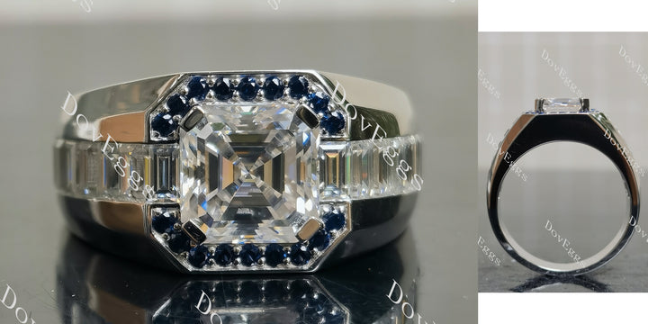 Asscher halo moissanite engagement ring main view| Doveggs