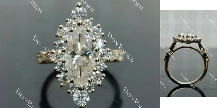 Marquise Modified H&A cut halo moissanite engagement ring main view| Doveggs