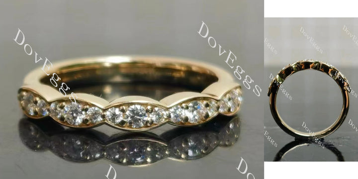 Round pave bezel moissanite or lab grown diamond wedding band main view| Doveggs