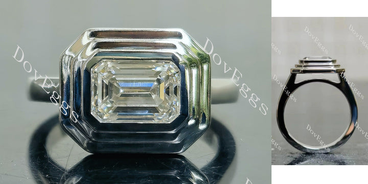 Emerald bezel solitaire lab diamond engagement ring main view| Doveggs