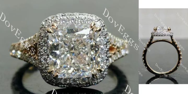 Radaint halo split shanks pave lab diamond engagement ring main view| Doveggs