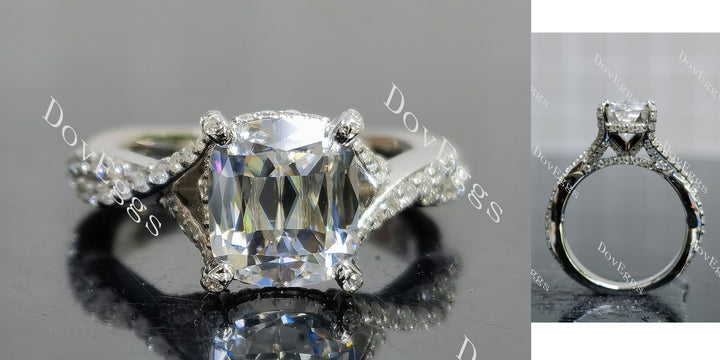 Cushion split shanks moissanite engagement ring main view| Doveggs
