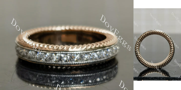 Round full eternity moissanite wedding band main view| Doveggs