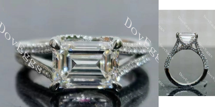 Emerald split shanks pave moissanite engagement ring main view| Doveggs