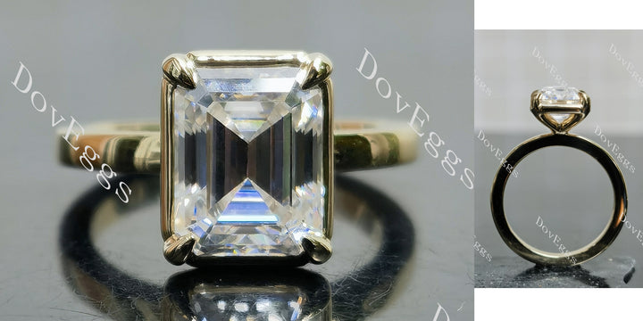 Emerald solitaire bezel moissanite engagement ring main view| Doveggs