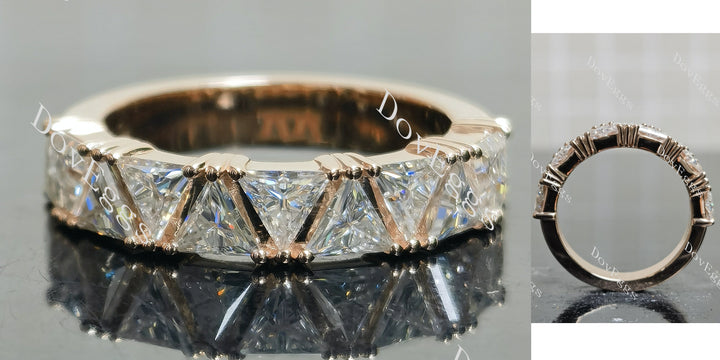 Triangle half eternity moissanite wedding band main view| DovEggs