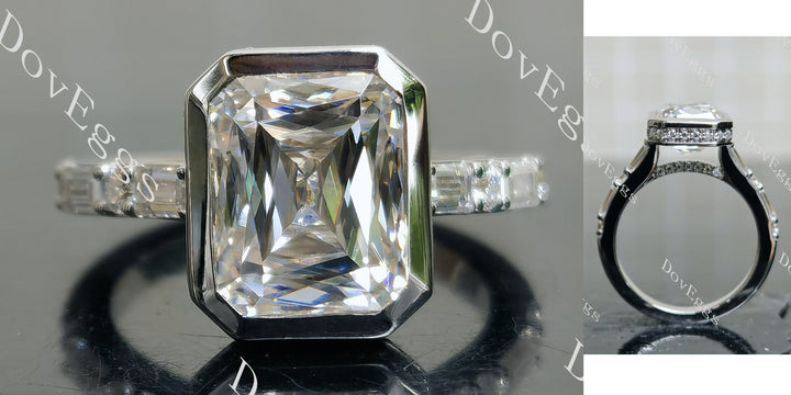 Criss cut bezel pave moissanite engagement ring main view| Doveggs