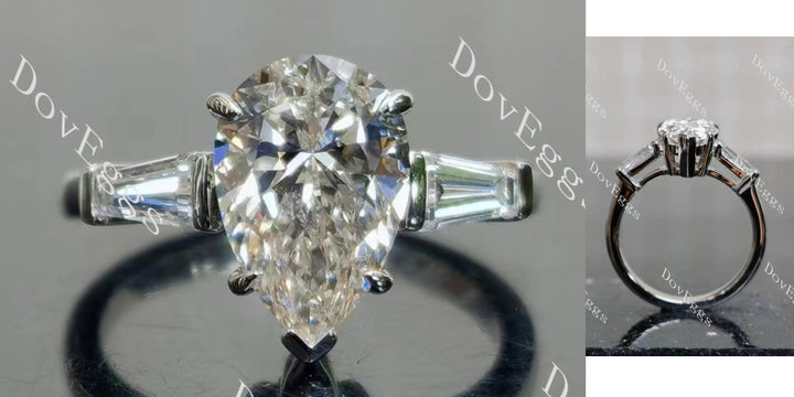 Pear three stones moissanite engagement ring main view| Doveggs