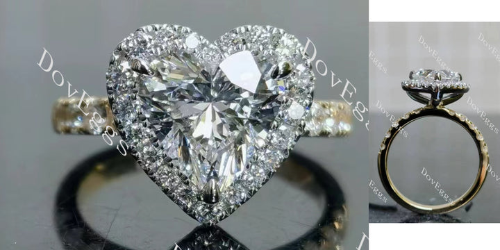 Heart halo half eternity lab grown diamond engagement ring main view| Doveggs