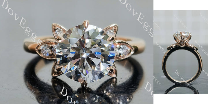 Round floral art deco lab diamond engagement ring main view| Doveggs