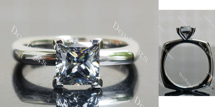 Princess solitaire stardust grey moissanite engagement ring main view| Doveggs