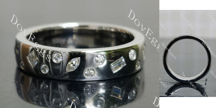 Round petite constellation moissanite or lab grown diamond wedding band main view| Doveggs