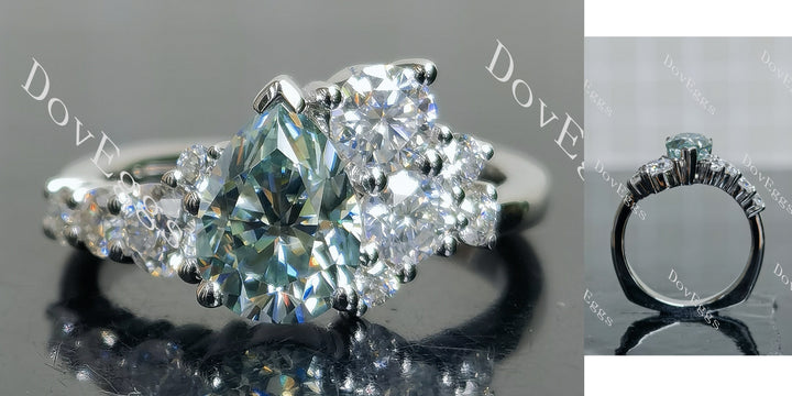Pear side stones peacock blue moissanite engagement ring main view| Doveggs