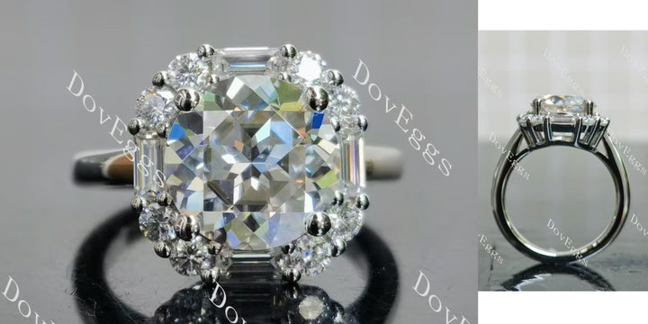 Round halo vintage moissanite engagement ring main view| Doveggs