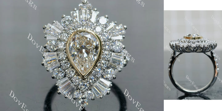 Pear halo vintage moissanite engagement ring main view| DovEggs