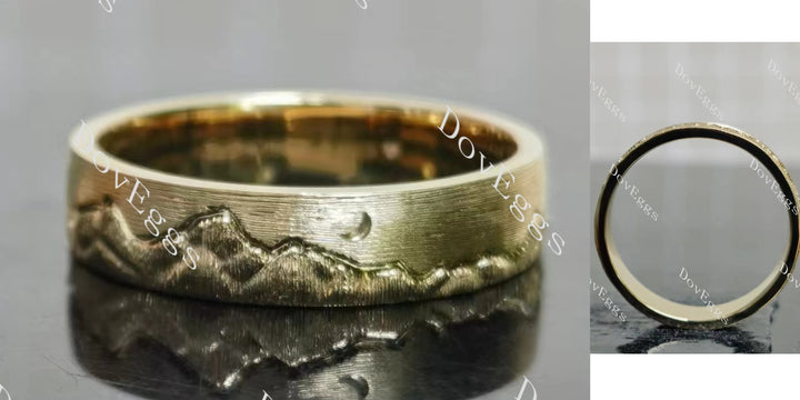 Mountain moon carved brushed finish plain band main view| DovEggs