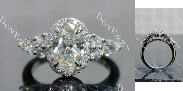 Oval halo side stones moissanite engagement ring main view| Doveggs
