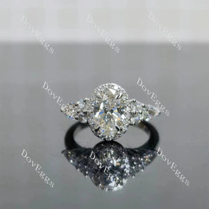 Oval halo side stones moissanite or lab diamond engagement ring| Doveggs