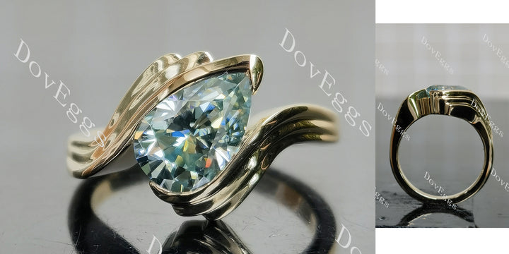 Pear solitaire swirl contours wrap colored moissanite engagement ring main view| Doveggs