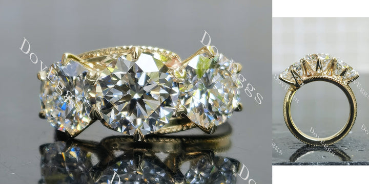 Round three stones lab diamond engagement ring main view|Doveggs