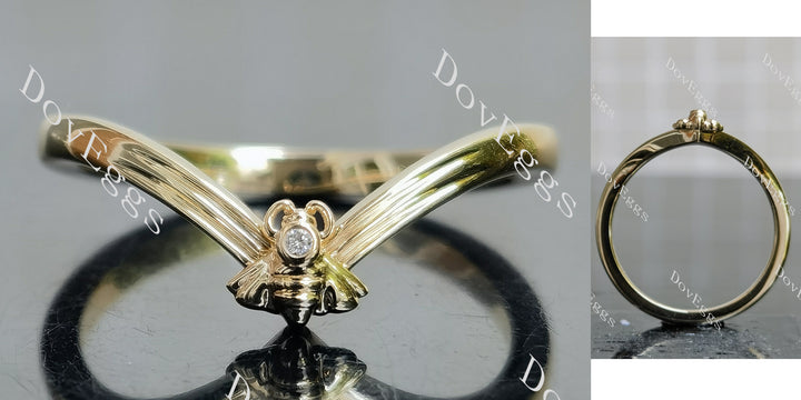 Tiny honeybee round bezel moissanite or lab grown diamond wedding band main view| Doveggs