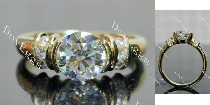 Round bezel vintage moissanite engagement ring main view| Doveggs
