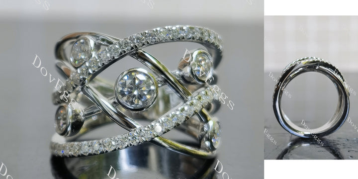 Round pave cross moissanite or lab grown diamond wedding band main view| Doveggs