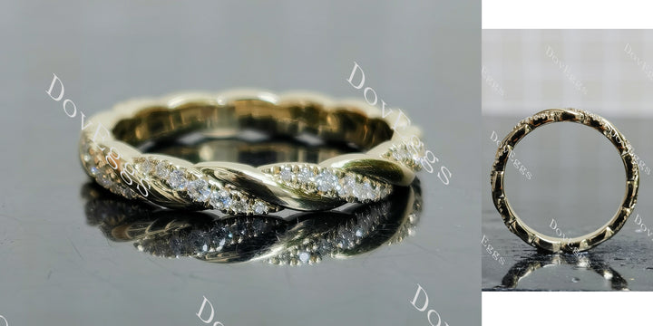 Round braided pave moissanite/ lab grown diamond wedding band main view|Doveggs