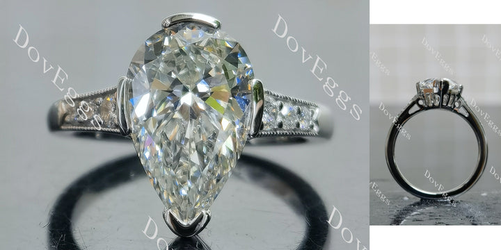 Pear pave art deco moissanite engagement ring main view|Doveggs
