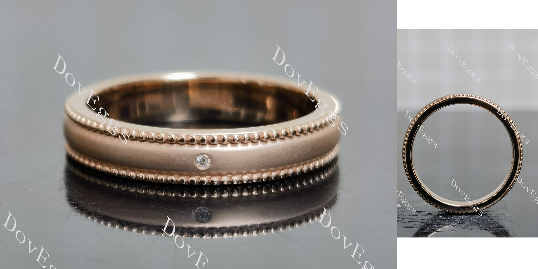 Round solitaire moissanite matt effect wedding band main view|Doveggs