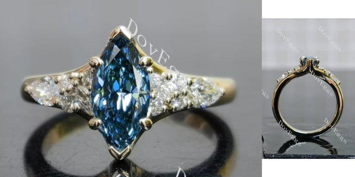 Marquise side stones vintage moissanite engagement ring main view| Doveggs