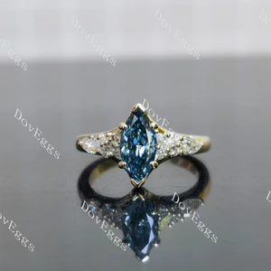 Marquise side stones blue moissanite engagement ring| Doveggs
