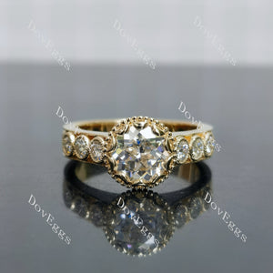 Round bezel vintage moissanite engagement ring|DovEggs