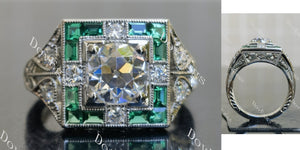 Round pave art deco vintage carving moissanite engagement ring main view|Doveggs