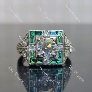 Round pave art deco vintage carving moissanite engagement ring|Doveggs