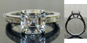 Asscher channel pave moissanite engagement ring main view|DovEggs