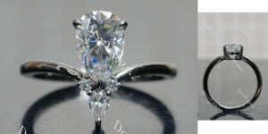 Pear art deco plated with black rhodium moissanite engagement ring main view|Doveggs