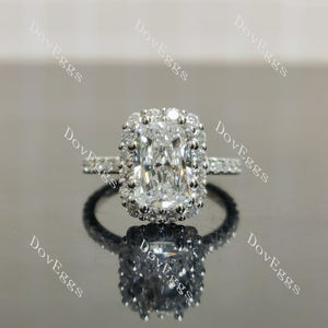 Elongated radiant halo pave moissnaite engagement ring| Doveggs