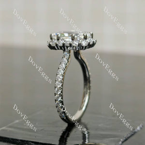 Radiant halo pave moissnaite engagement ring side view| Doveggs
