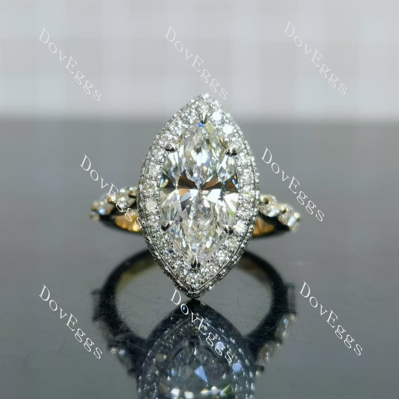 Marquise double pave vintage moissanite engagement ring|Doveggs